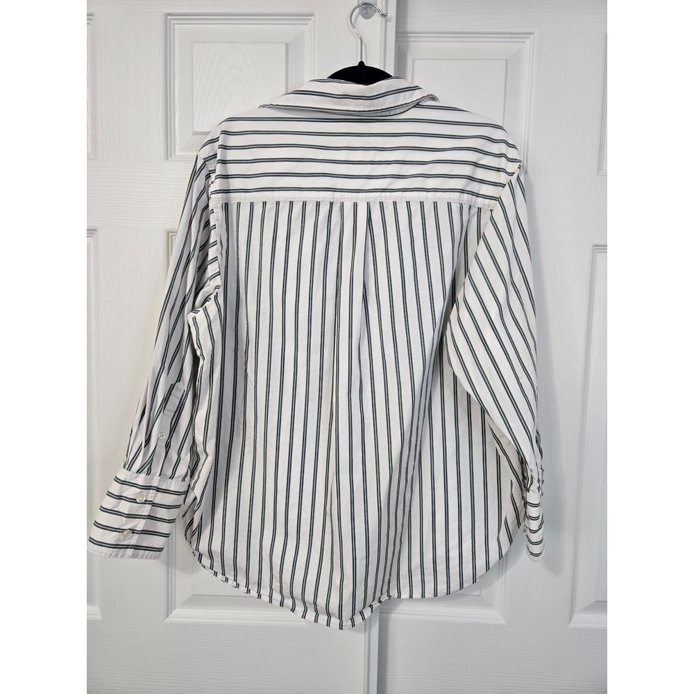 Gap Big Shirt Womens Medium Petite Green White Striped Org Cotton Button Down - Picture 3 of 6